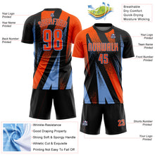 Charger l'image dans la galerie, Custom Black Orange-Powder Blue Radial Burst Sports Sublimation Soccer Uniform Jersey