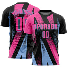 Load image into Gallery viewer, Custom Black Pink-Light Blue Radial Burst Sports Sublimation Soccer Uniform Jersey