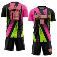 Load image into Gallery viewer, Custom Black Pink-Neon Green Radial Burst Sports Sublimation Soccer Uniform Jersey