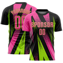 Load image into Gallery viewer, Custom Black Pink-Neon Green Radial Burst Sports Sublimation Soccer Uniform Jersey