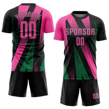 Laden Sie das Bild in den Galerie-Viewer, Custom Black Pink-Kelly Green Radial Burst Sports Sublimation Soccer Uniform Jersey