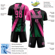 Laden Sie das Bild in den Galerie-Viewer, Custom Black Pink-Kelly Green Radial Burst Sports Sublimation Soccer Uniform Jersey