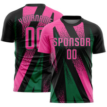 Laden Sie das Bild in den Galerie-Viewer, Custom Black Pink-Kelly Green Radial Burst Sports Sublimation Soccer Uniform Jersey