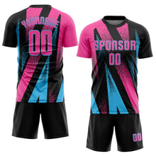 Laden Sie das Bild in den Galerie-Viewer, Custom Black Pink-Sky Blue Radial Burst Sports Sublimation Soccer Uniform Jersey