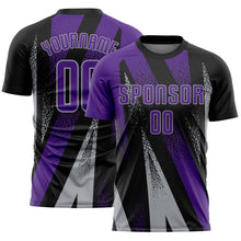 Load image into Gallery viewer, Custom Black Purple-Gray Radial Burst Sports Sublimation Soccer Uniform Jersey