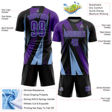 Load image into Gallery viewer, Custom Black Purple-Light Blue Radial Burst Sports Sublimation Soccer Uniform Jersey