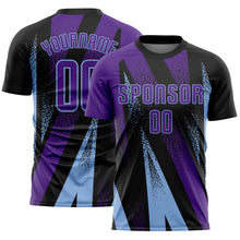 Load image into Gallery viewer, Custom Black Purple-Light Blue Radial Burst Sports Sublimation Soccer Uniform Jersey