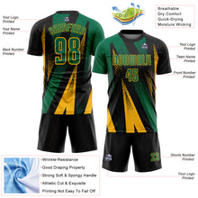 Загрузить изображение в средство просмотра галереи, Custom Black Kelly Green-Gold Radial Burst Sports Sublimation Soccer Uniform Jersey