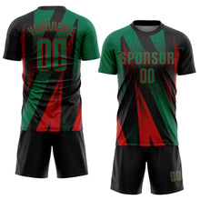 Загрузить изображение в средство просмотра галереи, Custom Black Kelly Green-Red Radial Burst Sports Sublimation Soccer Uniform Jersey