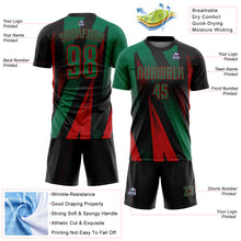 Загрузить изображение в средство просмотра галереи, Custom Black Kelly Green-Red Radial Burst Sports Sublimation Soccer Uniform Jersey