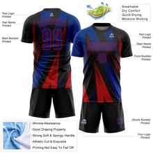Laden Sie das Bild in den Galerie-Viewer, Custom Black Royal-Red Radial Burst Sports Sublimation Soccer Uniform Jersey