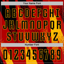 Laden Sie das Bild in den Galerie-Viewer, Custom Red Black-Gold Radial Burst Sports Sublimation Soccer Uniform Jersey