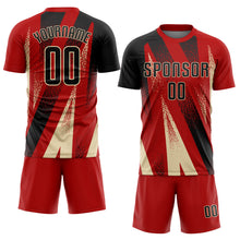 Laden Sie das Bild in den Galerie-Viewer, Custom Red Black-Cream Radial Burst Sports Sublimation Soccer Uniform Jersey