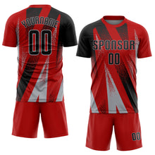 Charger l'image dans la galerie, Custom Red Black-Gray Radial Burst Sports Sublimation Soccer Uniform Jersey