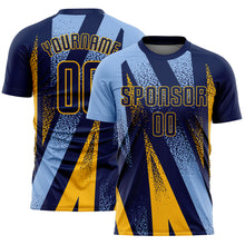 Загрузить изображение в средство просмотра галереи, Custom Navy Light Blue-Gold Radial Burst Sports Sublimation Soccer Uniform Jersey