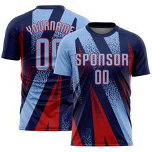 Загрузить изображение в средство просмотра галереи, Custom Navy Light Blue-Red Radial Burst Sports Sublimation Soccer Uniform Jersey