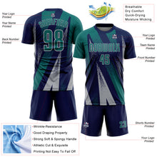 Charger l'image dans la galerie, Custom Navy Teal-Gray Radial Burst Sports Sublimation Soccer Uniform Jersey