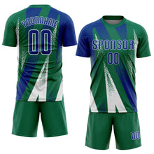 Загрузить изображение в средство просмотра галереи, Custom Kelly Green Royal-White Radial Burst Sports Sublimation Soccer Uniform Jersey