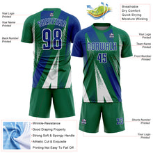 Загрузить изображение в средство просмотра галереи, Custom Kelly Green Royal-White Radial Burst Sports Sublimation Soccer Uniform Jersey