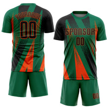 Загрузить изображение в средство просмотра галереи, Custom Kelly Green Black-Orange Radial Burst Sports Sublimation Soccer Uniform Jersey