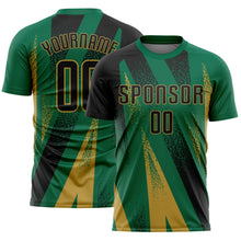 Load image into Gallery viewer, Custom Kelly Green Black-Old Gold Radial Burst Sports Sublimation Soccer Uniform Jersey