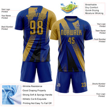 Charger l'image dans la galerie, Custom Royal Old Gold-Black Radial Burst Sports Sublimation Soccer Uniform Jersey