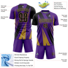 Загрузить изображение в средство просмотра галереи, Custom Purple Black-Old Gold Radial Burst Sports Sublimation Soccer Uniform Jersey