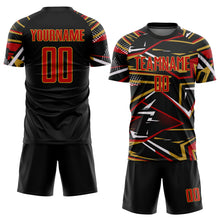 Загрузить изображение в средство просмотра галереи, Custom Black Red Old Gold-White Abstract Geometric Stripes Sports Sublimation Soccer Uniform Jersey