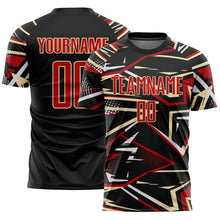 Загрузить изображение в средство просмотра галереи, Custom Black Red Cream-White Abstract Geometric Stripes Sports Sublimation Soccer Uniform Jersey