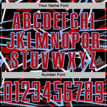 Load image into Gallery viewer, Custom Black Red Light Blue-White Abstract Geometric Stripes Sports Sublimation Soccer Uniform Jersey