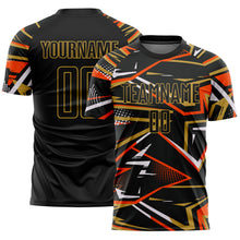 Загрузить изображение в средство просмотра галереи, Custom Black Orange Old Gold-White Abstract Geometric Stripes Sports Sublimation Soccer Uniform Jersey