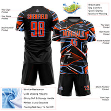 Загрузить изображение в средство просмотра галереи, Custom Black Orange Powder Blue-White Abstract Geometric Stripes Sports Sublimation Soccer Uniform Jersey