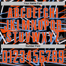 Загрузить изображение в средство просмотра галереи, Custom Black Orange Powder Blue-White Abstract Geometric Stripes Sports Sublimation Soccer Uniform Jersey