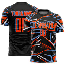 Загрузить изображение в средство просмотра галереи, Custom Black Orange Powder Blue-White Abstract Geometric Stripes Sports Sublimation Soccer Uniform Jersey