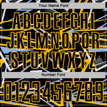 Charger l'image dans la galerie, Custom Black Light Blue Gold-White Abstract Geometric Stripes Sports Sublimation Soccer Uniform Jersey