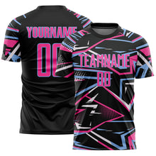 Load image into Gallery viewer, Custom Black Pink Light Blue-White Abstract Geometric Stripes Sports Sublimation Soccer Uniform Jersey