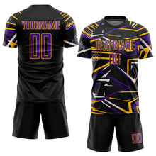 Загрузить изображение в средство просмотра галереи, Custom Black Purple Gold-White Abstract Geometric Stripes Sports Sublimation Soccer Uniform Jersey