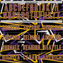 Загрузить изображение в средство просмотра галереи, Custom Black Purple Gold-White Abstract Geometric Stripes Sports Sublimation Soccer Uniform Jersey