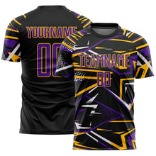 Загрузить изображение в средство просмотра галереи, Custom Black Purple Gold-White Abstract Geometric Stripes Sports Sublimation Soccer Uniform Jersey