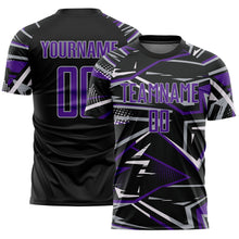 Загрузить изображение в средство просмотра галереи, Custom Black Purple Gray-White Abstract Geometric Stripes Sports Sublimation Soccer Uniform Jersey