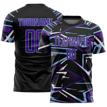 Load image into Gallery viewer, Custom Black Purple Light Blue-White Abstract Geometric Stripes Sports Sublimation Soccer Uniform Jersey