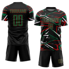 Charger l'image dans la galerie, Custom Black Kelly Green Red-White Abstract Geometric Stripes Sports Sublimation Soccer Uniform Jersey