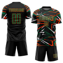 Загрузить изображение в средство просмотра галереи, Custom Black Kelly Green Orange-White Abstract Geometric Stripes Sports Sublimation Soccer Uniform Jersey