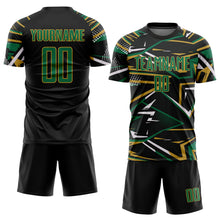 Charger l'image dans la galerie, Custom Black Kelly Green Old Gold-White Abstract Geometric Stripes Sports Sublimation Soccer Uniform Jersey