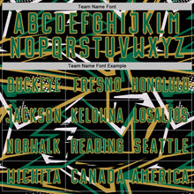 Charger l'image dans la galerie, Custom Black Kelly Green Old Gold-White Abstract Geometric Stripes Sports Sublimation Soccer Uniform Jersey