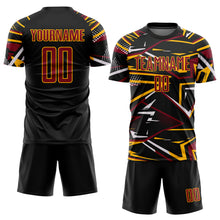 Загрузить изображение в средство просмотра галереи, Custom Black Crimson Gold-White Abstract Geometric Stripes Sports Sublimation Soccer Uniform Jersey