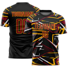Загрузить изображение в средство просмотра галереи, Custom Black Crimson Gold-White Abstract Geometric Stripes Sports Sublimation Soccer Uniform Jersey