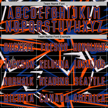 Load image into Gallery viewer, Custom Black Royal Orange-White Abstract Geometric Stripes Sports Sublimation Soccer Uniform Jersey