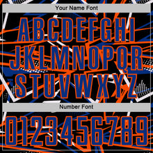 Load image into Gallery viewer, Custom Black Royal Orange-White Abstract Geometric Stripes Sports Sublimation Soccer Uniform Jersey