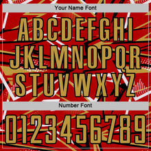 Laden Sie das Bild in den Galerie-Viewer, Custom Red Old Gold Black-White Abstract Geometric Stripes Sports Sublimation Soccer Uniform Jersey